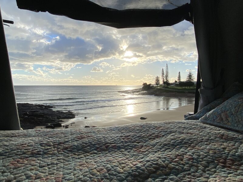 Waking up to the sound of the ocean in Spirit from Gold Coast Campervan Hire